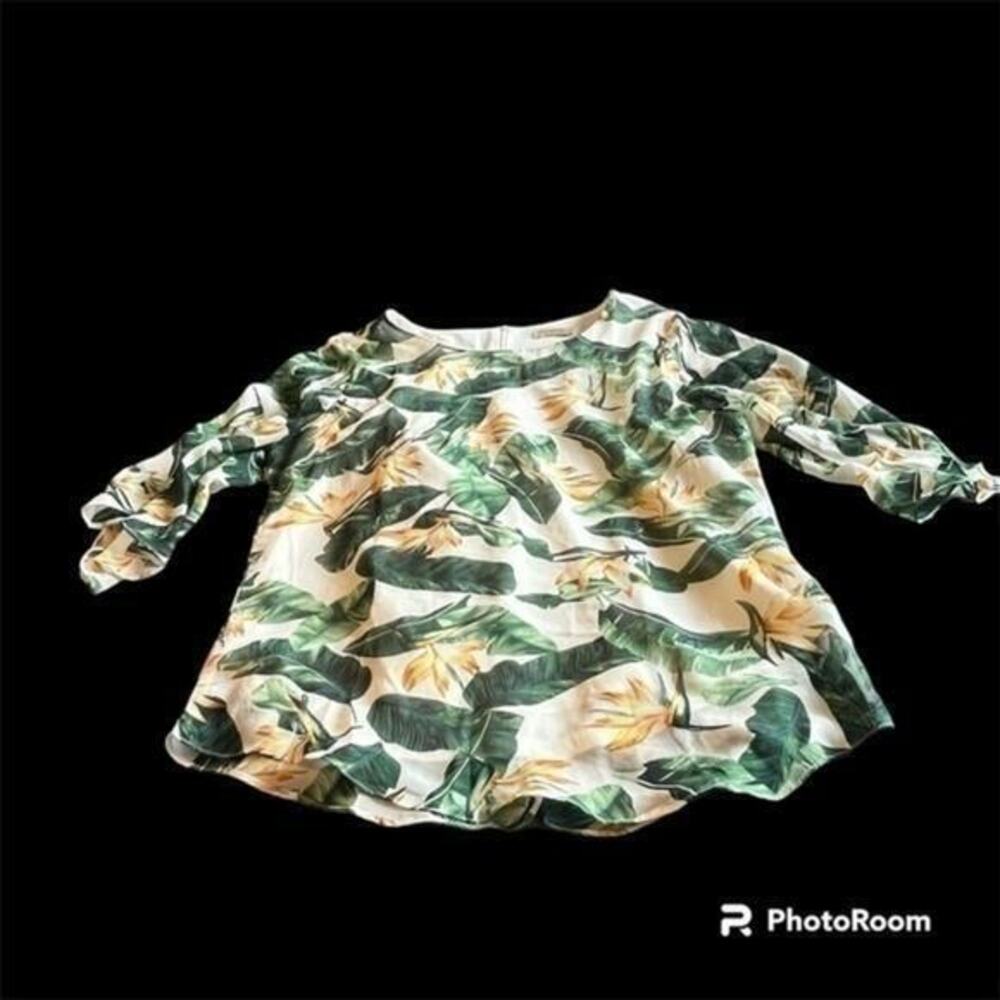 Acevog tropical birds of paradise flowy sheer blouse